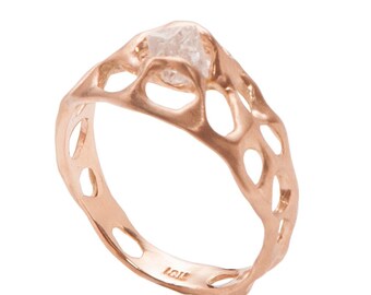 Raw Diamond Engagement Ring - 18K Rose Gold and Rough Diamond engagement ring, Unique Engagement ring, rough diamond ring, raw diamond,Bio E