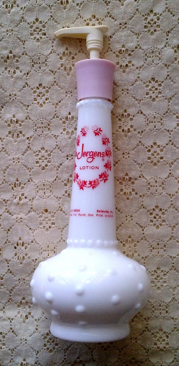 Vintage Jergens Lotion Pink & White Milk Glass Hobnail Pump
