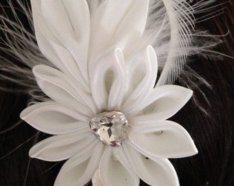 Headband first comunion feathers white