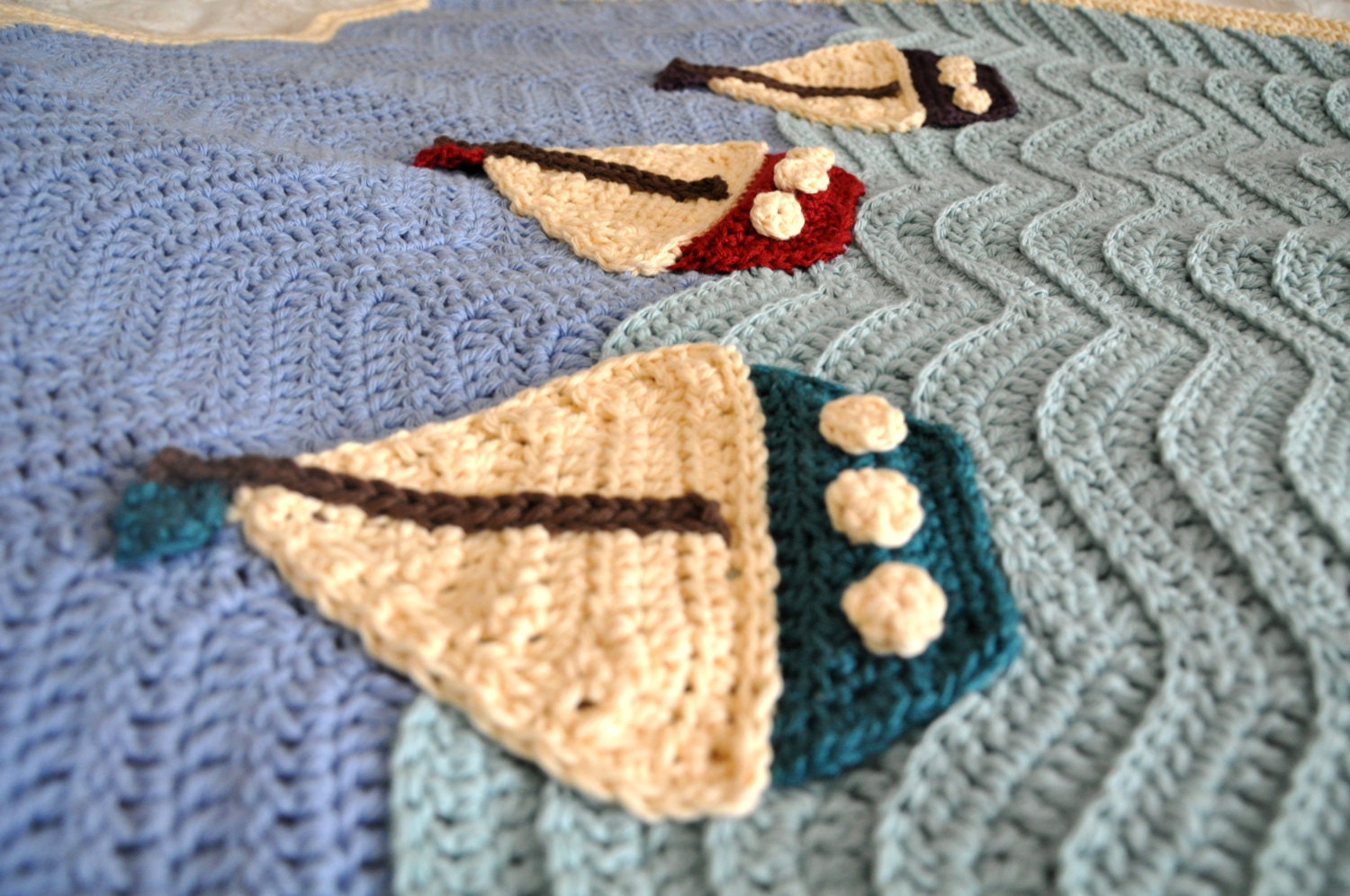 Crochet Baby Boy Blanket Sailboat Blanket Wall hanging