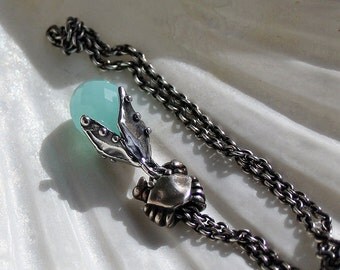 925 Silver Fantasy-Necklace with faceted Aqua Chalcedony Pendant