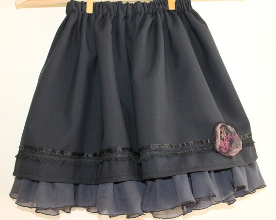 Items similar to girl's skirt fabric black fabric skirt lace skirt ...