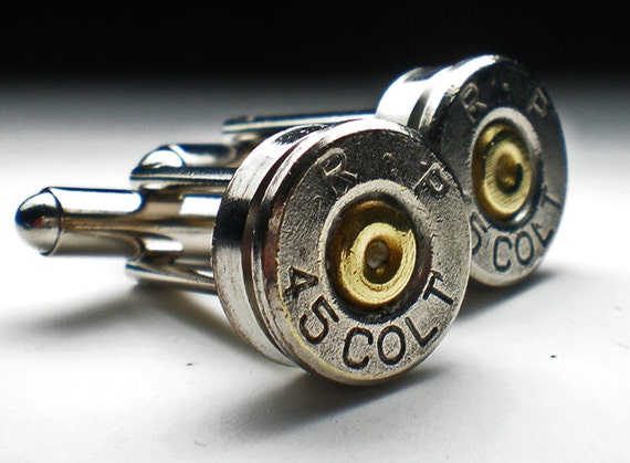 45 Colt Remington Nickel Bullet Head Grooms Cufflinks Set Wedding Set