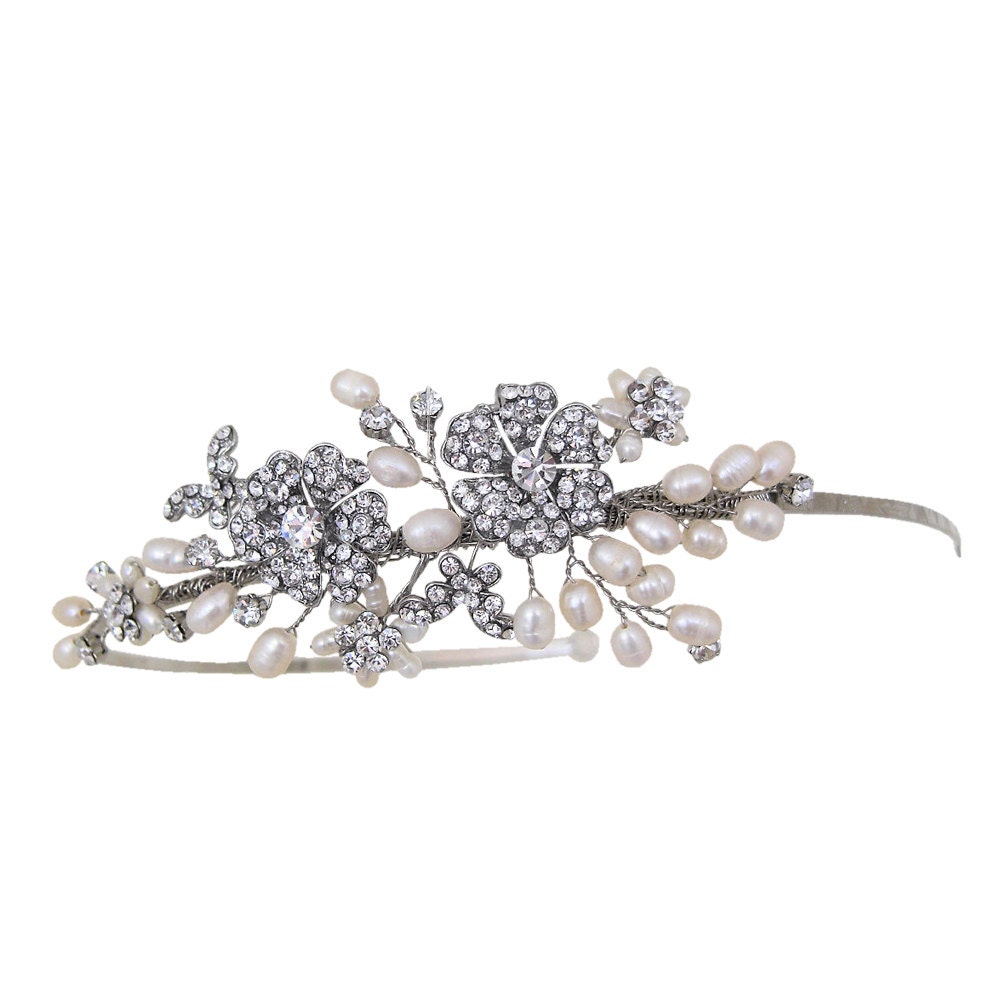 Vintage Style Rhodium Plated Flower & Butterfly Detail Wedding