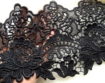 Beautiful Rose Lace Black Venice Lace Trim for Black Bridal, Altered Clothing, Embellishing, Costume Design