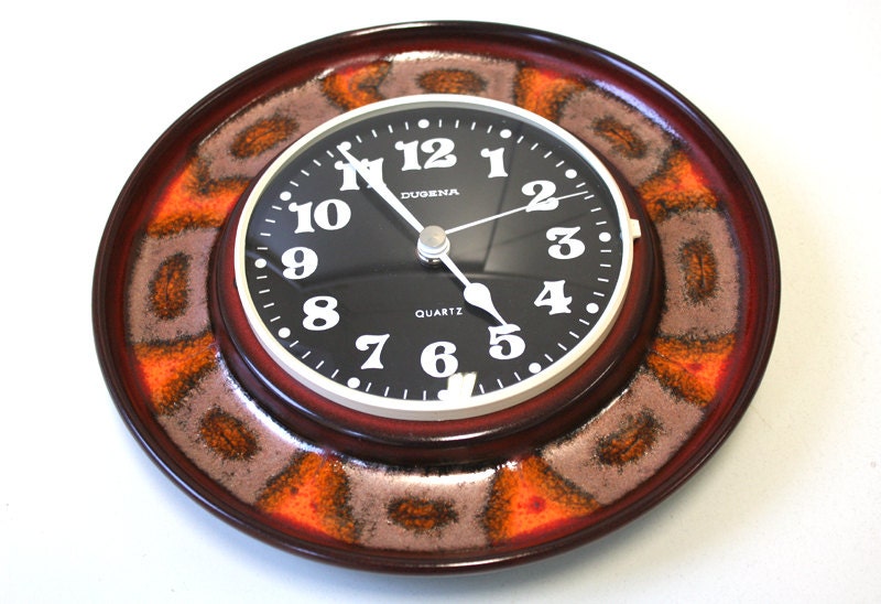 wall clock ceramic / kitchen clock / copper orange / German pottery