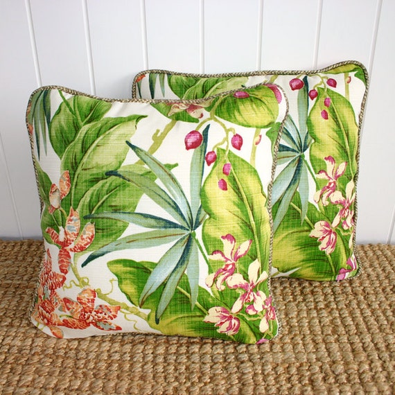 Items similar to Tropical Orchid Outdoor Fabric Cushion or Pillow Cover