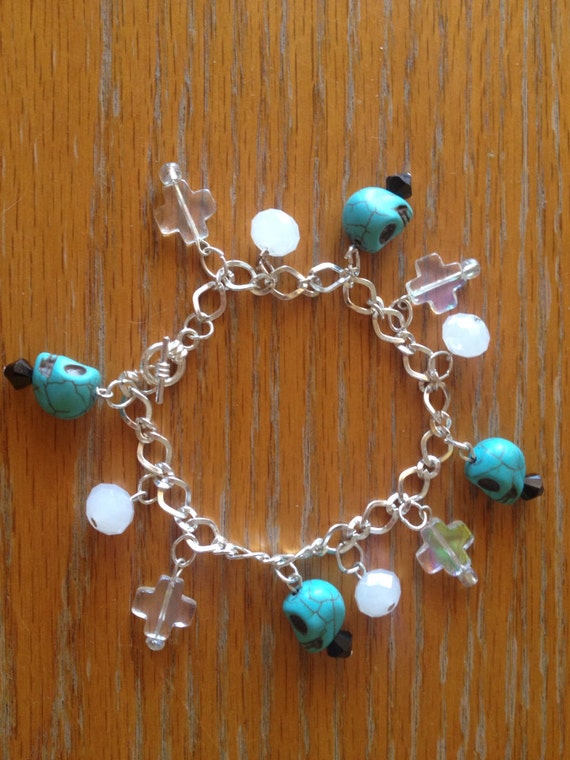 Skull Blue cross Charm Bracelet Cross BeadinglyCharming Tiffany by tiffany and with charm  bracelet