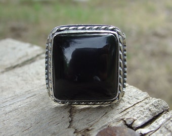 Square Black Onyx Ring in Sterling Silver ... Made to Order