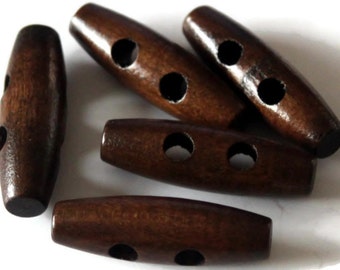 5 Large Toggle Brown Wooden Buttons 35mm x 11mm Natural 2 holes large Long Buttons - NW38