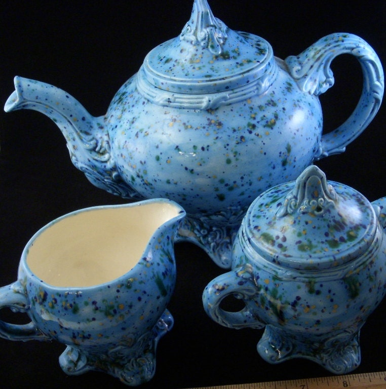 Vintage Ceramic Tea Set Turquoise Unique Designer Touch