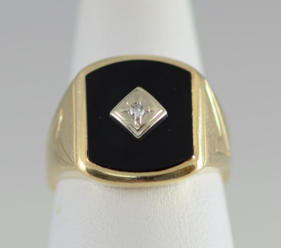 Vintage Men's Black Onyx and Diamond 14K Gold Ring by StoweVintage