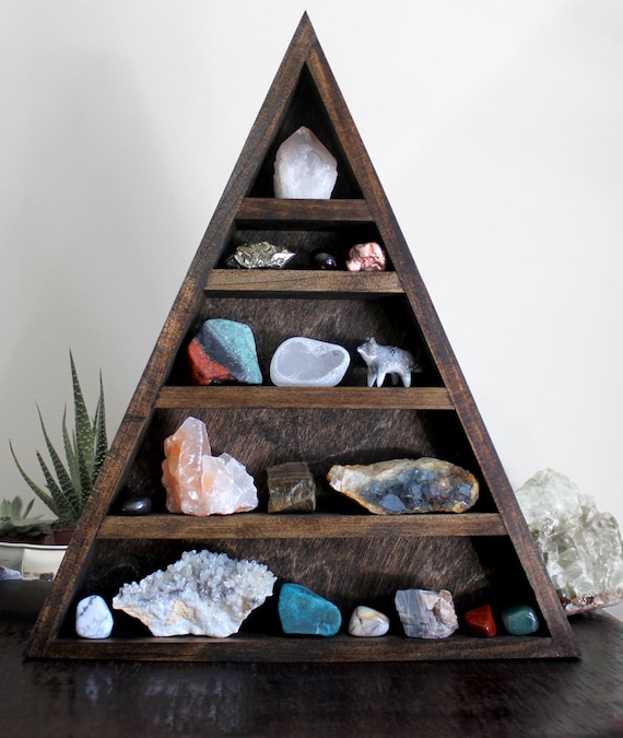 Large Crystal and Mineral collection in handmade wood triangle