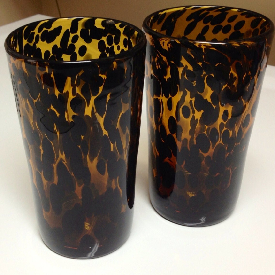 Vintage Tortoise Shell Blown Glass Vases