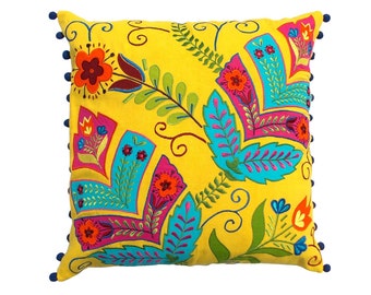 Yellow Stylized Floral embroidered cushions