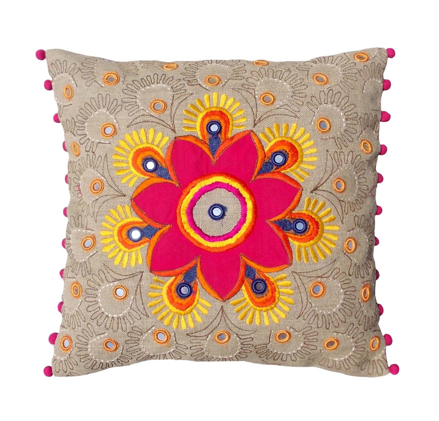 Colorful bohemian style linen pillow cover embroidered pillow