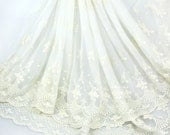 Beige Pastoral Style Embroidery Lace Fabric 150cm(59.0")