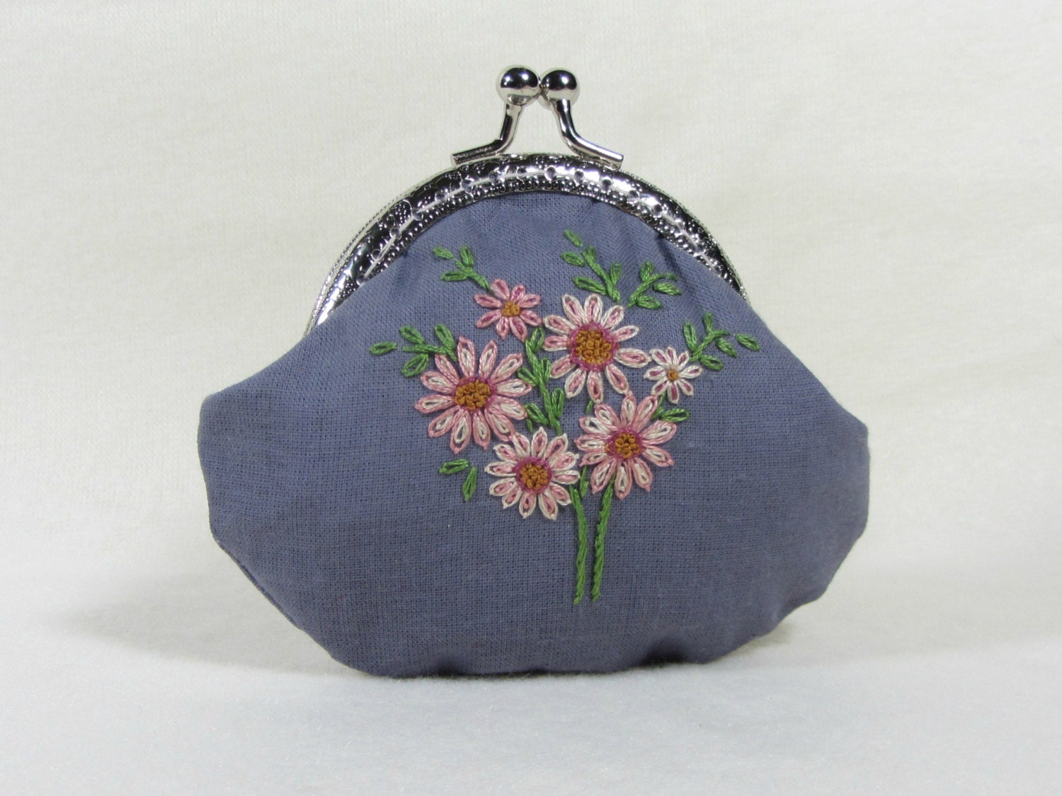 Hand embroidered purse coin purse floral purse change