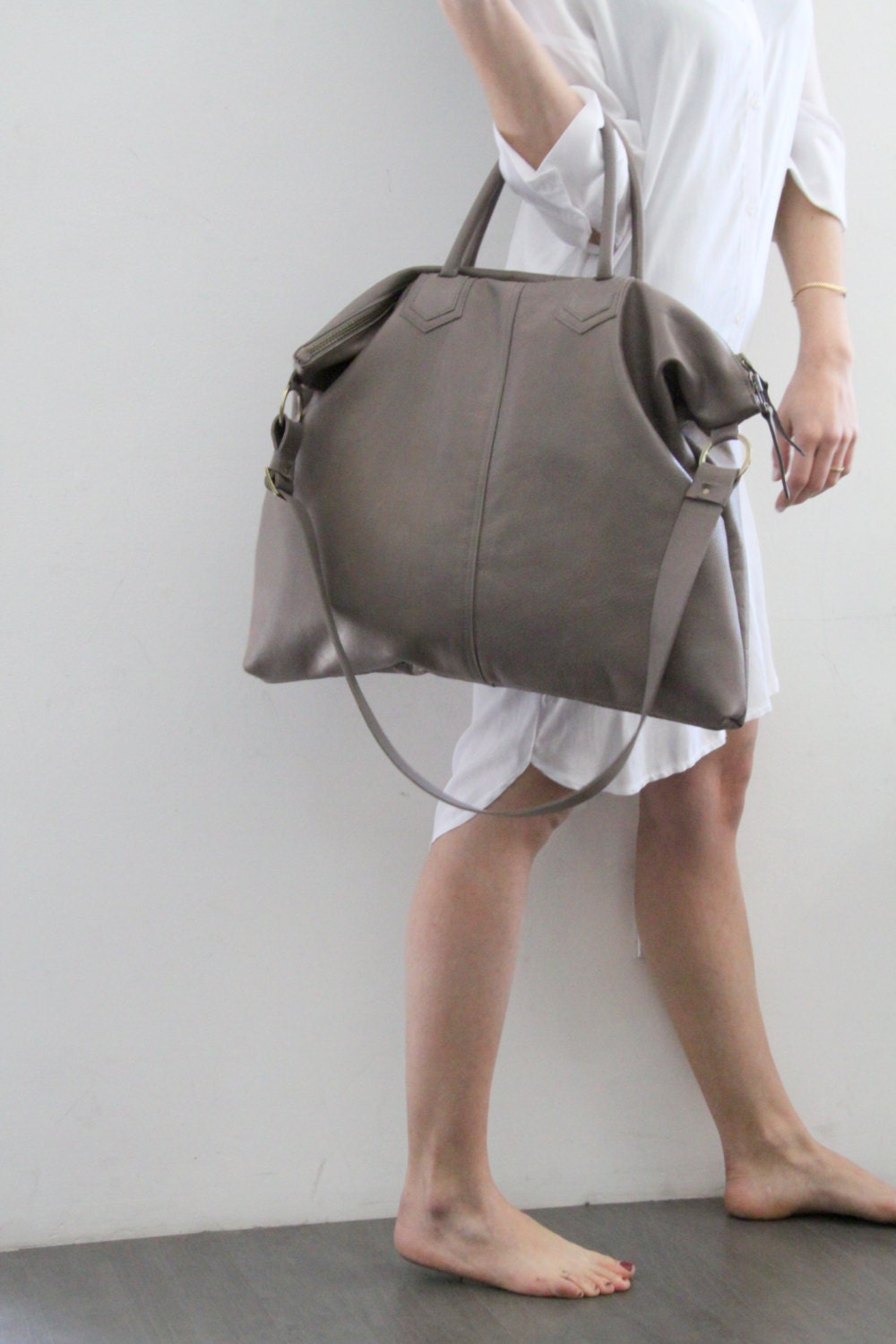 grey over shoulder bag