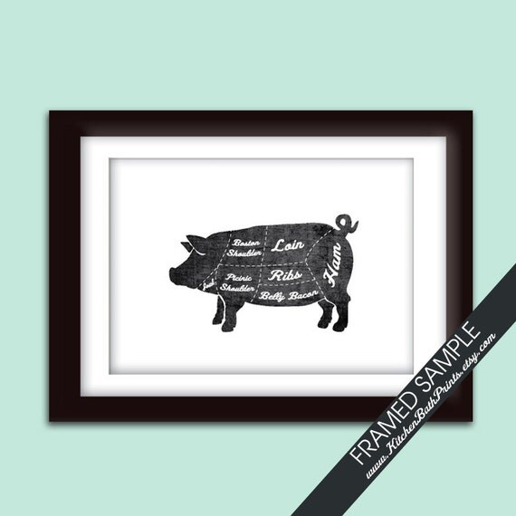 PORK (Butcher Diagram Series) - Art Print (Featured in Vintage Chalkboard and White) Customizable Kitchen Prints
