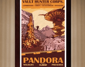 Borderlands 2 - Pandora - Wildlife Preserve - Vintage National Park Style Posters - 11x17