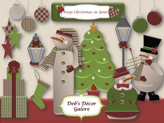 Clipart Christmas Snowmen Winter Prim Il_570xn