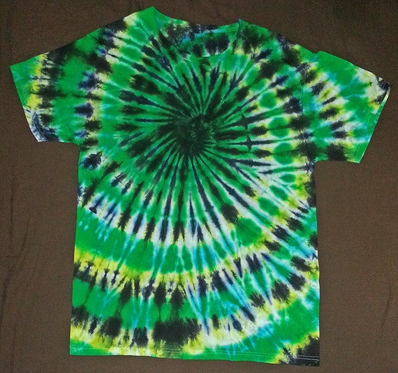 Mens Large Green Yellow & Black Spiral Tie Dye T by odysseyartwork