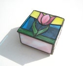 Pink Tulip Hand-Crafted, Stained Glass Jewelry or Trinket Box by Krista