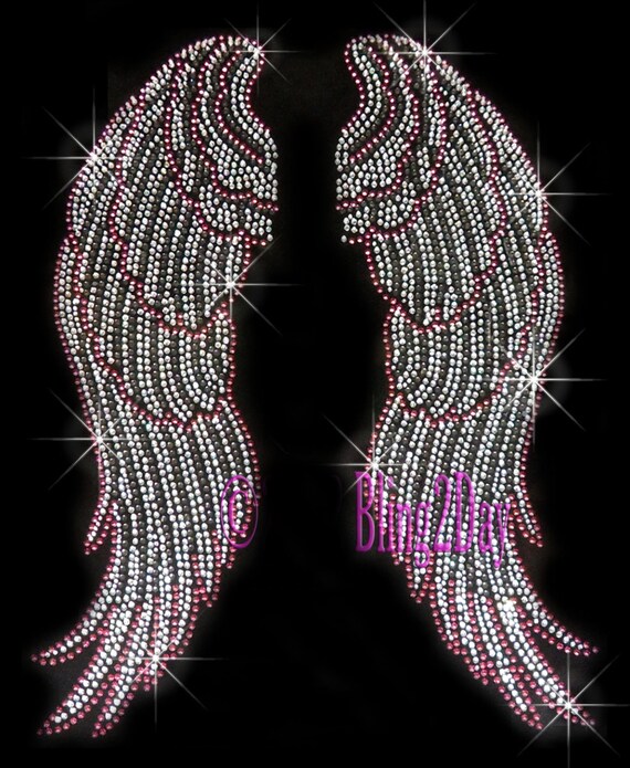 Large Pink Angel Wings Iron On Rhinestone Transfer By Blingplaza 9871