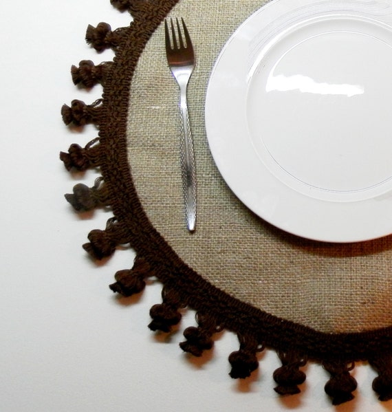Set of 6 Burlap Round trim burlap placemats by MadeInBurlap
