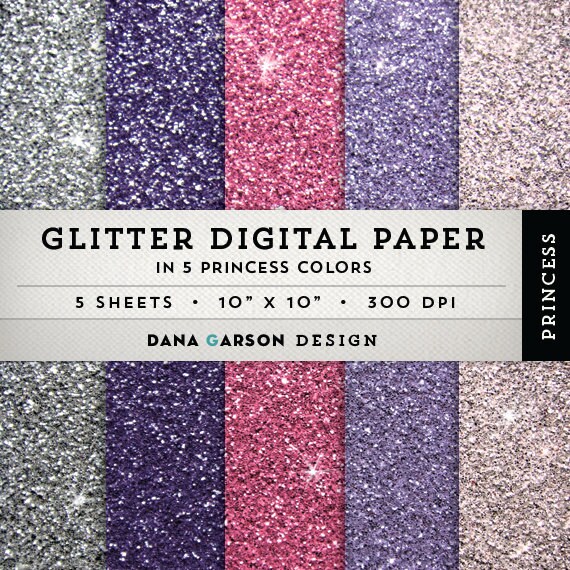 Download Glitter Digital Paper Set Princess Colors Instant Download