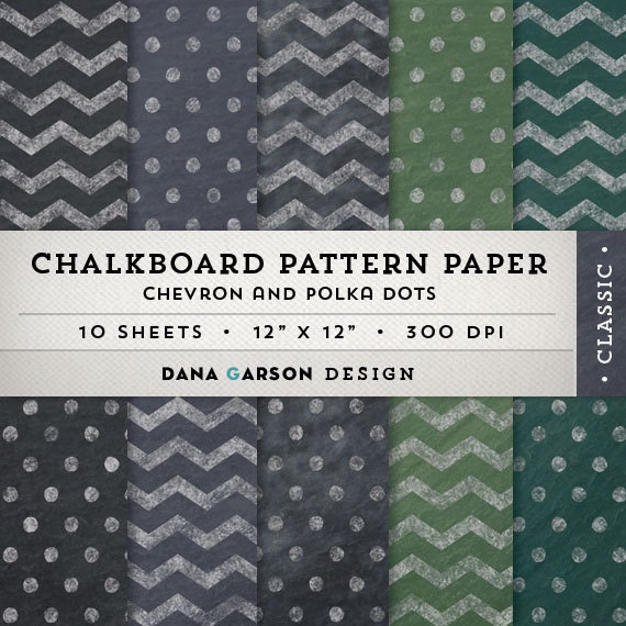 Chevron & Polka Dot Chalkboard Digital Paper for printing