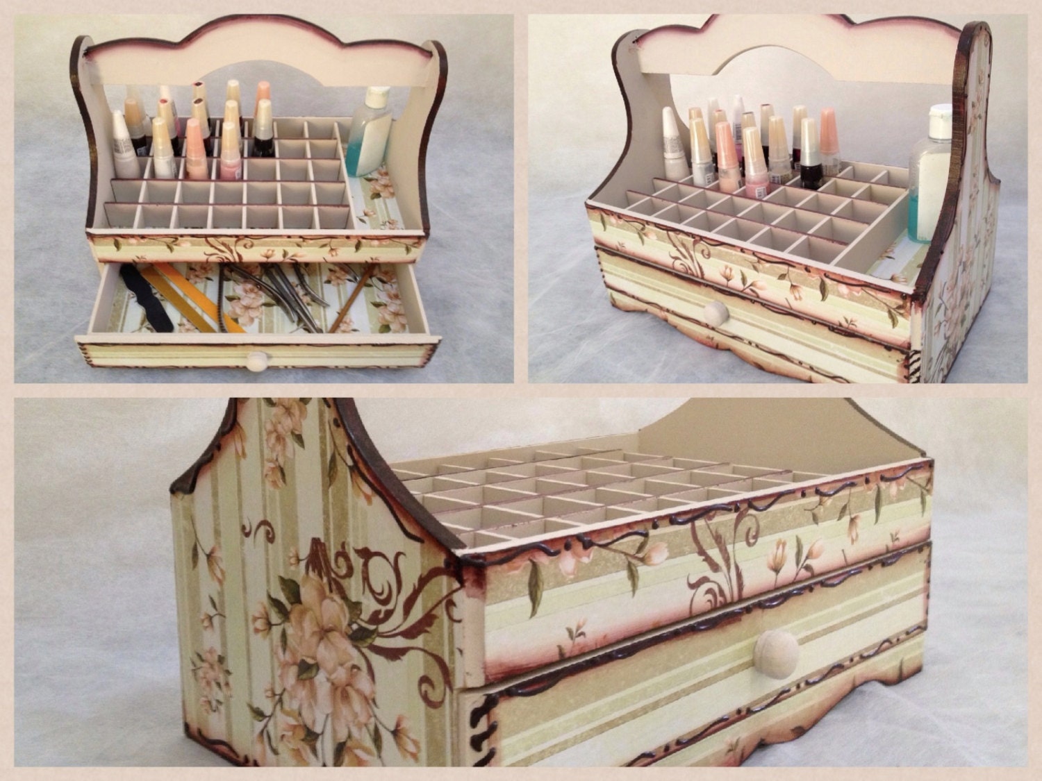 Nail Polish Organizer Wooden Storage Box with by CLVLArtsBrazil