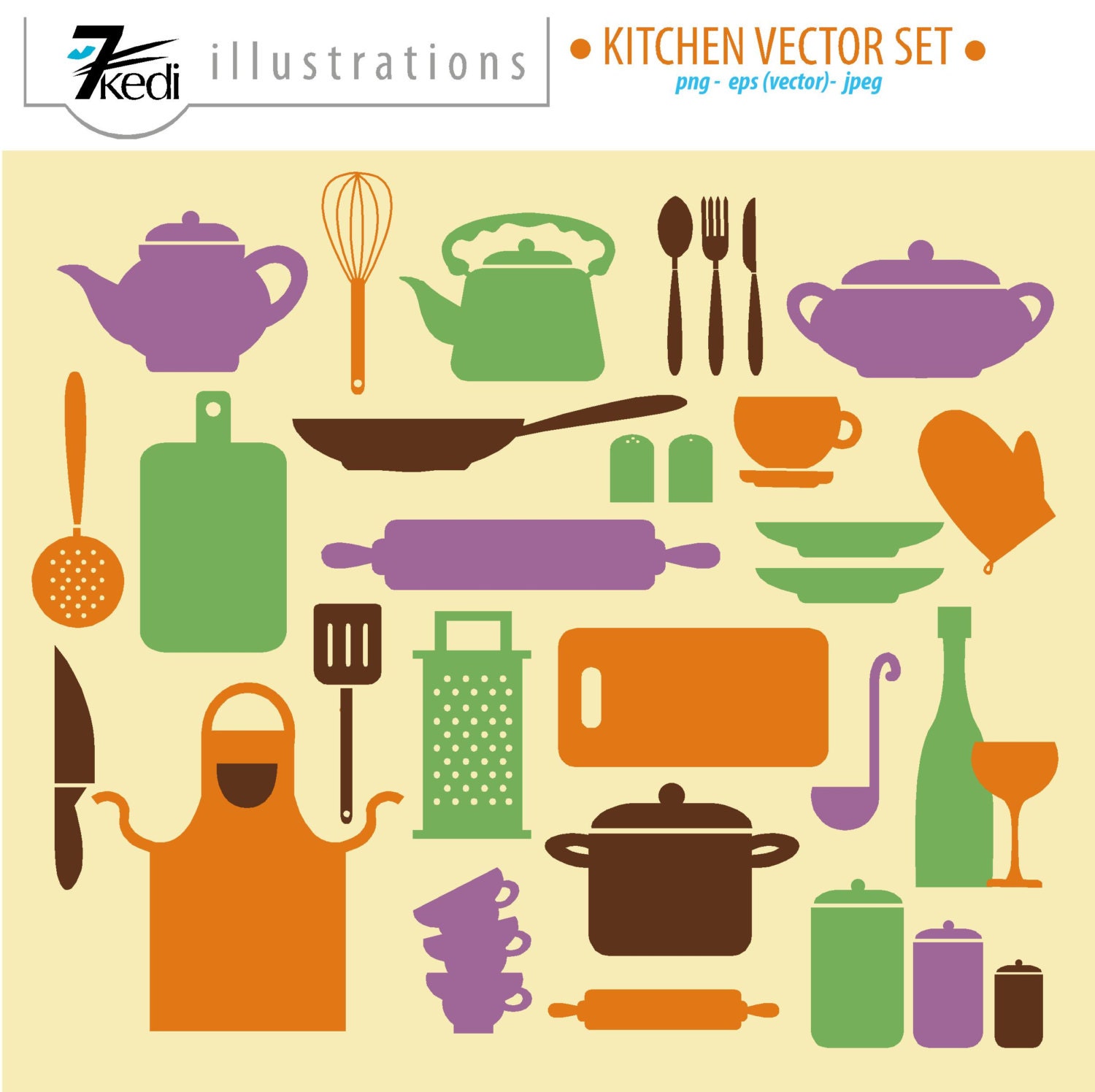 Vector Kitchen Set  Kitchen Clip  Art  kitchen graphics  by 7kedi