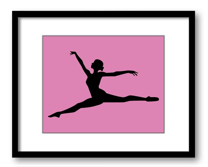 Ballerina Ballet Pirouette Pink Black Silhouette Art Child Art Print Girls Pink Kids Room Wall Art D
