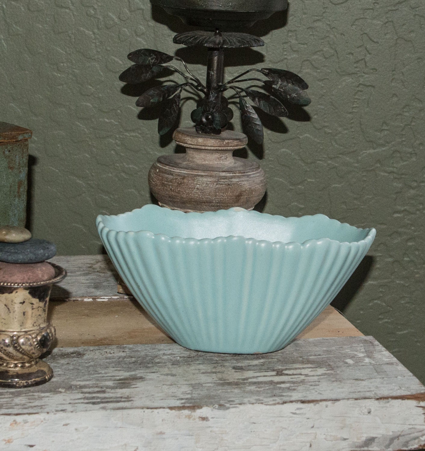 Soft Mint Green Vintage planter 6201 Terrace Ceramics USA