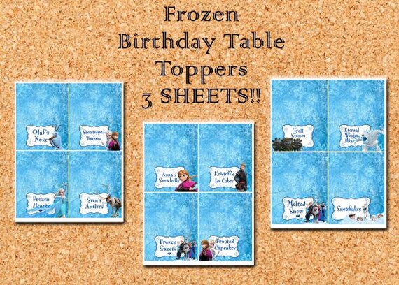 Printable Frozen Table Cards | frozen food cards frozen tent cards frozen table cards Printable Frozen Table Cards | frozen food cards frozen tent cards frozen table cards