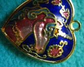 Vintage Chinese Heart-Shaped cloisonné Pendant Lock (Double-Sided), Elegant Simple Oriental Pendant,  Chinese Jewelry, Chinese Locket