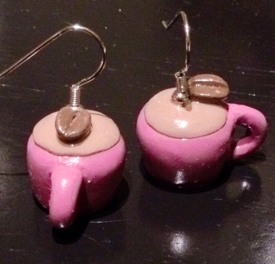 Coffee Mug Earrings made with Sculpey clay