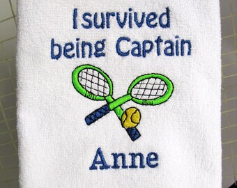 Tennis Towel - Tennis Captain Gift - Personalized Tennis Towel - Tennis Towel - "Captain Survived" #123