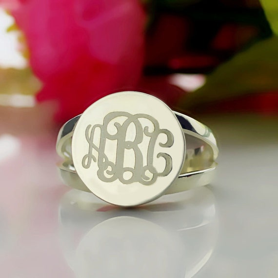 Engraved Monogrammed Ring Personalized 3 By Nameplatenecklace