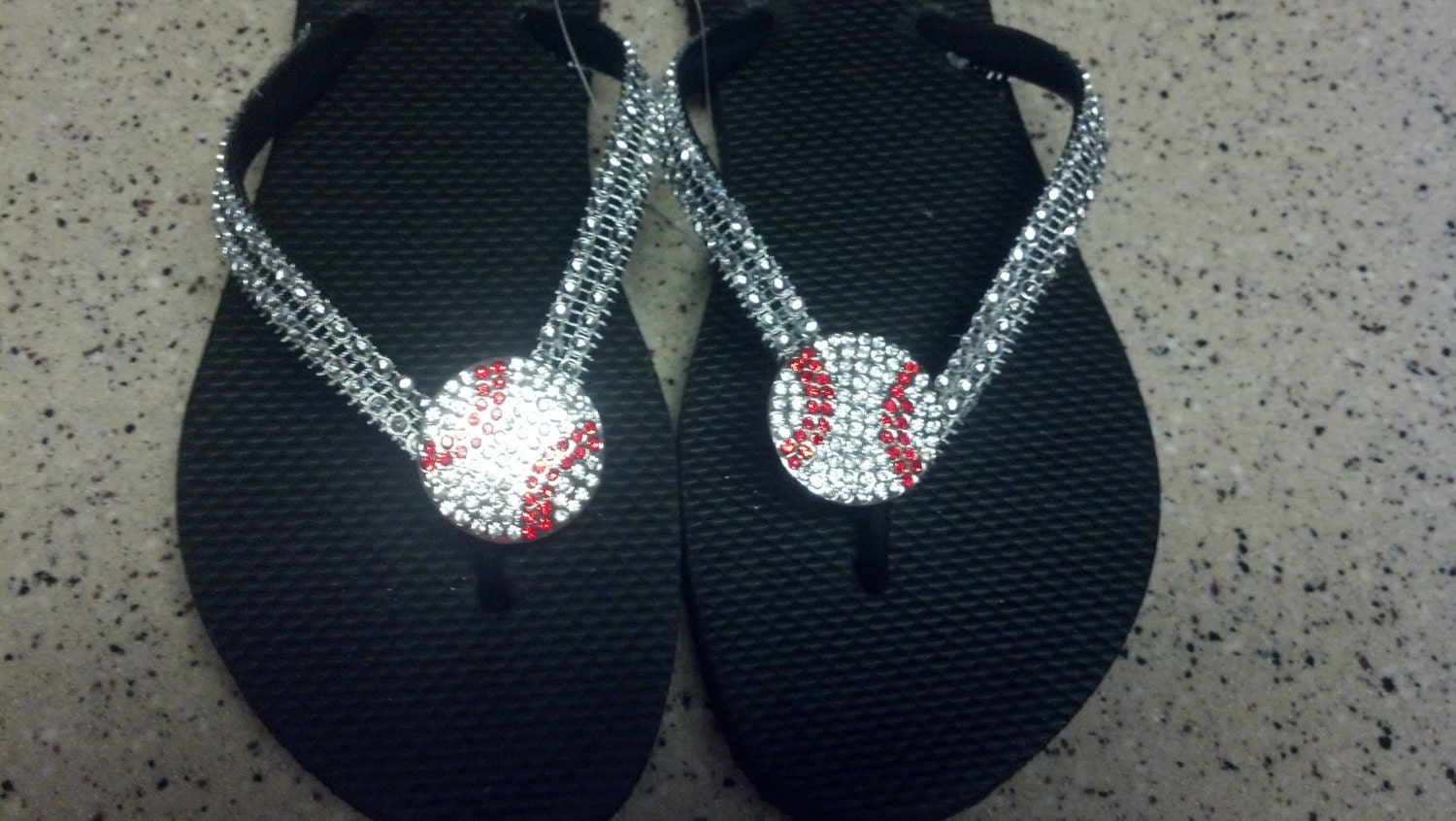 Baseball Mom Rhinestone Bling Flip Flops Conchos charms