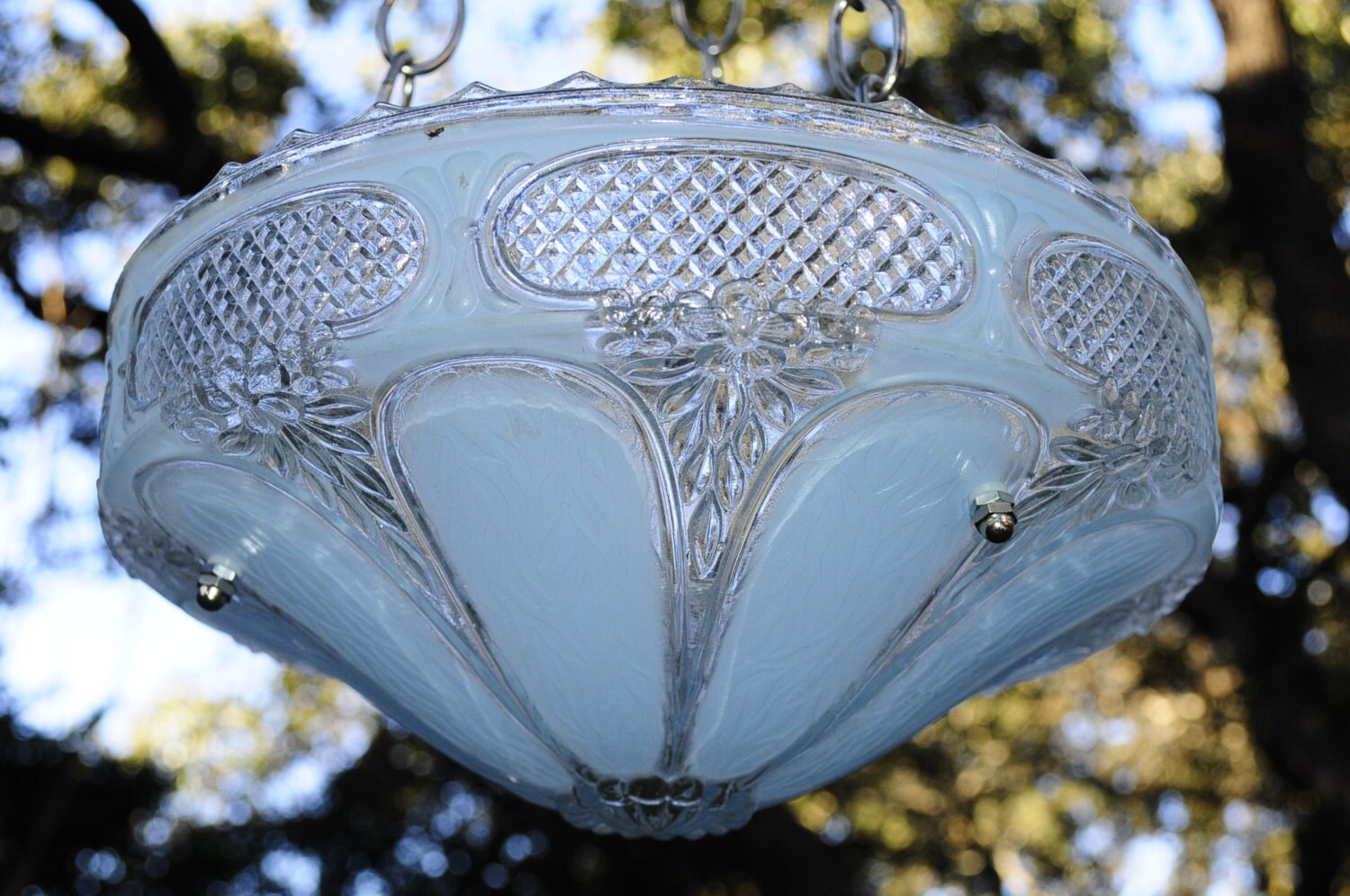 Blue glass bird feeder hanging bird bath by StellaErwins on Etsy