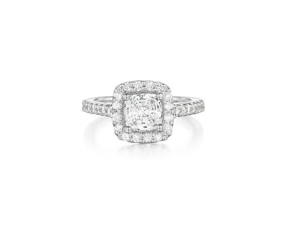 Square Cushion Diamond Engagement Ring 1.60 Carat 14K White Gold or Yellow Gold - FREE US SHIPPING