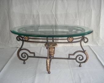 Vintage Wrought Iron Table with Beveled Glass Top