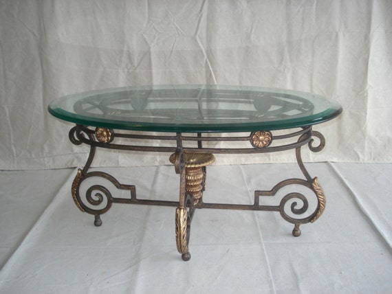 Vintage Wrought Iron Table with Beveled Glass Top