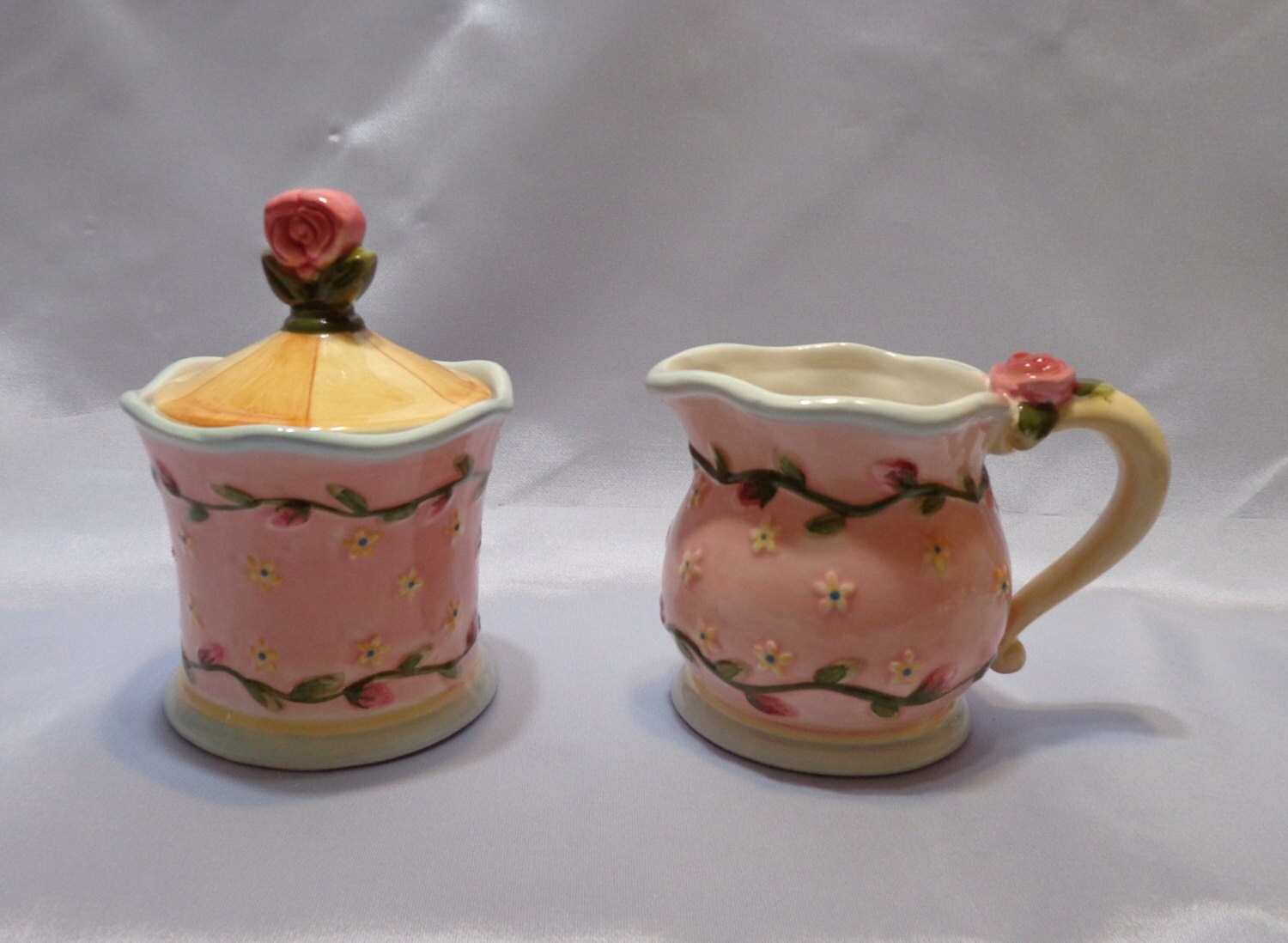 Attractive Pink Rose Creamer and Sugar Set by Elements Haute Juice