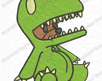 Stuffed Animal Bear in T-rex Costume Dinosaur Embroidery Design in 3x3 4x4 and 5x7 Sizes