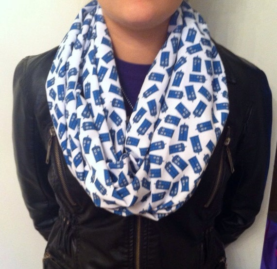 Police Box Infinity Scarf Blue on White