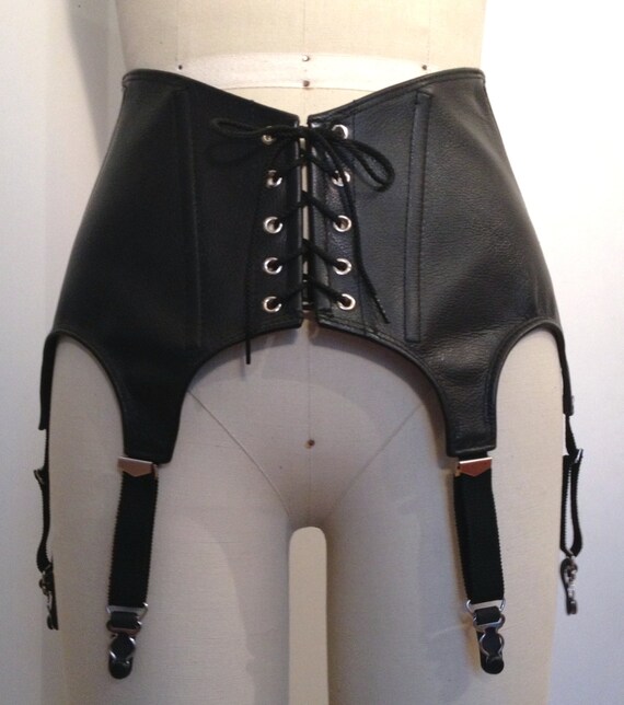 High Waist Leather 6strap Garter Belt with Boning and by BlastNYC